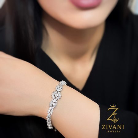 دستبند نقره زنانه فلاور نگین مارکیز