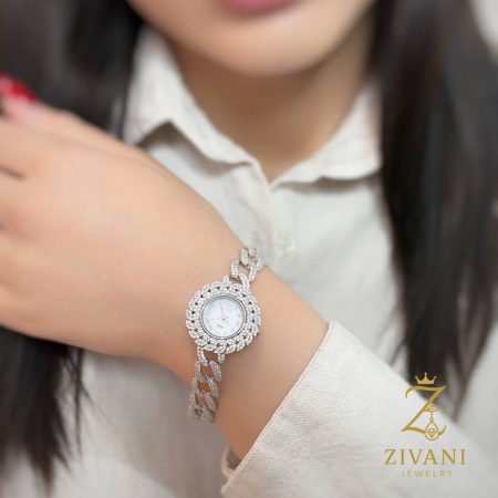ساعت نقره زنانه کارتیه پر نگین zi-w-32 عکس روی دست