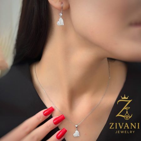 نیم ست نقره زنانه قلب نمای روی گردن