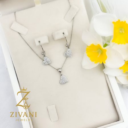 نیم ست نقره زنانه قلب نمای سفید