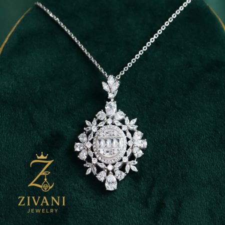 گردنبند نقره زنانه جواهری نمای سبز