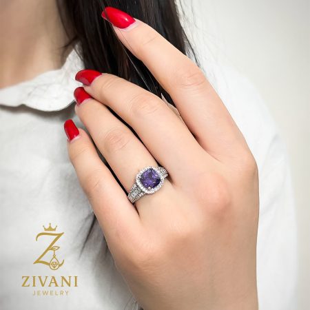 انگشتر نقره زنانه نگین بنفش روی دست