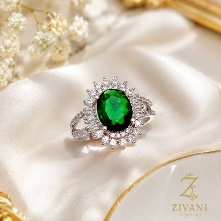 انگشتر نقره زنانه نگین سبز zi-r-37