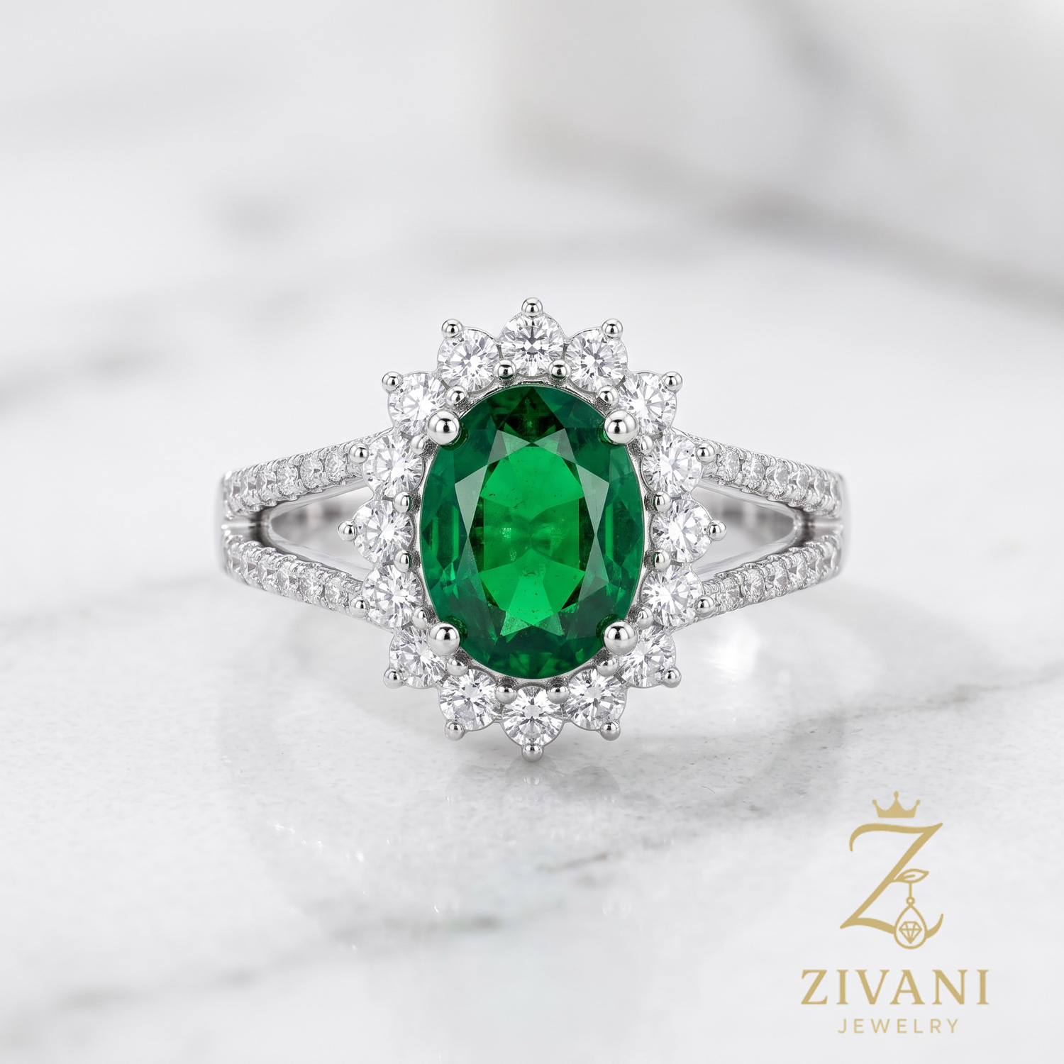 انگشتر نقره زنانه نگین سبز zi-r-37 عکس اصلی