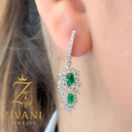 سرویس نقره زنانه نگین سبز از نمای گوشواره