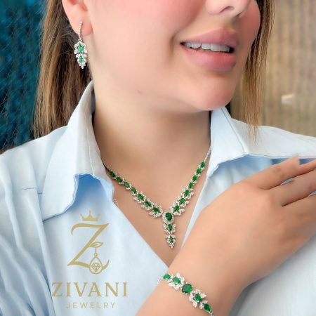 سرویس نقره زنانه نگین سبز جواهری