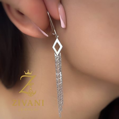 گوشواره نقره زنانه رشته ای لوزی روی گوش
