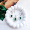 نیم ست نقره زنانه نگین سبز طرح خورشیدی - zi-n-91