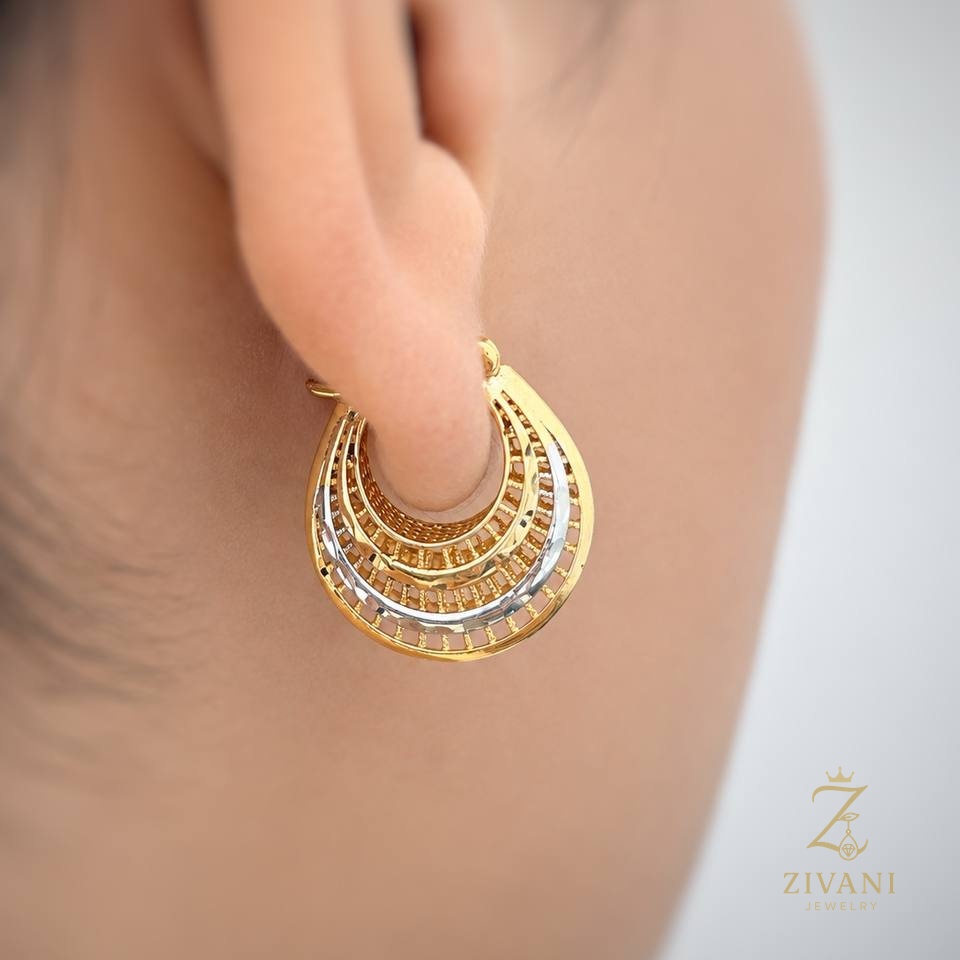گوشواره نقره زنانه طرح حلقه ای دو رنگ - zi-e-54