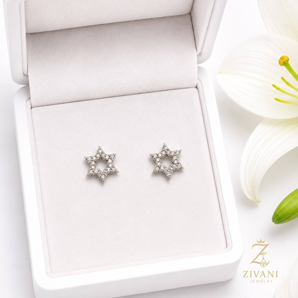 گوشواره نقره زنانه طرح ستاره شش پر - zi-e-39