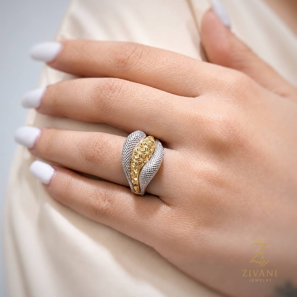 انگشتر نقره زنانه دو رنگ - zi-r-42